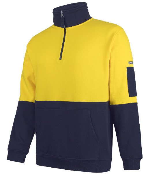 6HVFM JB’s Hi Vis Day Only 310gsm Cotton Half Zip Fleece, Yellow/Navy, Sizes 2XS to 5XL