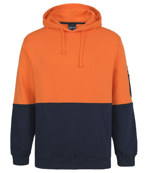 6HVPM JB’s Hi Vis Day Only 310gsm Cotton Pull Over Fleece Hoodie, Orange/Navy, Sizes 2XS to 5XL