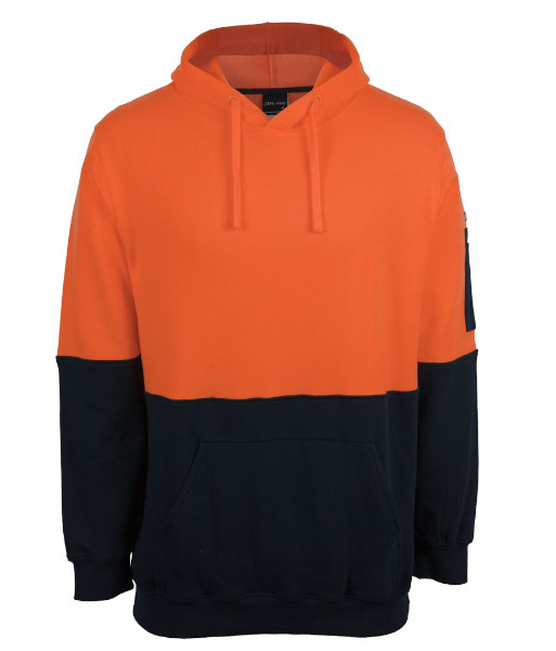6HVPM JB’s Hi Vis Day Only 310gsm Cotton Pull Over Fleece Hoodie, Orange/Navy, Sizes 2XS to 5XL
