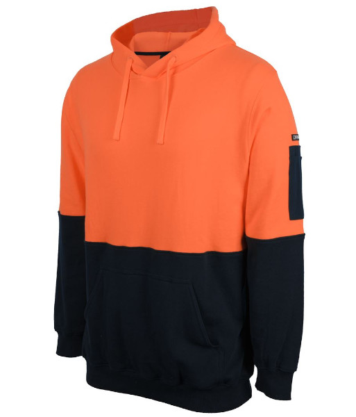 6HVPM JB’s Hi Vis Day Only 310gsm Cotton Pull Over Fleece Hoodie, Orange/Navy, Sizes 2XS to 5XL