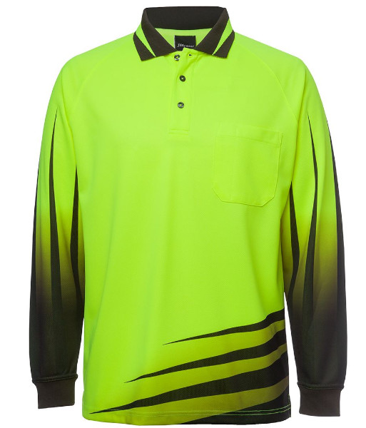 6HVRL JB’s Hi Vis Day Only Long Sleeve Rippa Sub Polo, Lime/Black, Sizes XS to 5XL