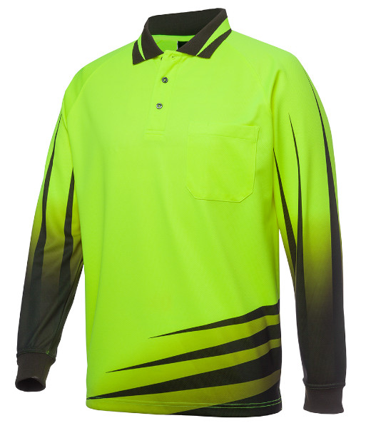 6HVRL JB’s Hi Vis Day Only Long Sleeve Rippa Sub Polo, Lime/Black, Sizes XS to 5XL