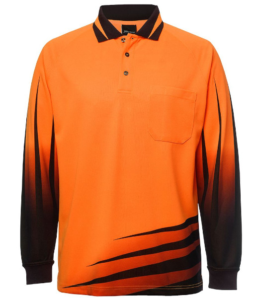 6HVRL JB’s Hi Vis Day Only Long Sleeve Rippa Sub Polo, Orange/Black, Sizes XS to 5XL