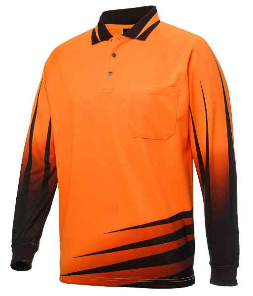 6HVRL JB’s Hi Vis Day Only Long Sleeve Rippa Sub Polo, Orange/Black, Sizes XS to 5XL