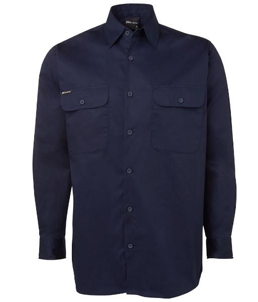 6WSLL JB’s Long Sleeve 150gsm Cotton Work Shirt, Navy, Sizes 2XS to 5XL