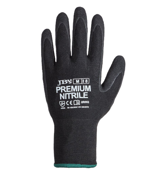 8R002 JB’s Premium Black Nitrile Breathable Gloves, Sizes S to 2XL (sold per 12 pairs)