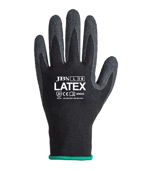 8R003 JB’s Black Latex Gloves, Sizes S to 2XL (sold per 12 pairs)