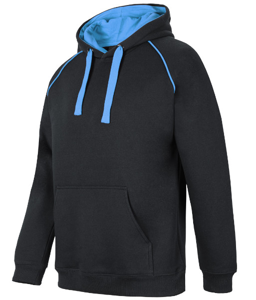 3CFH JB’s Adults Contrast Fleecy Hoodie, Black/Aqua, Sizes S to 5XL