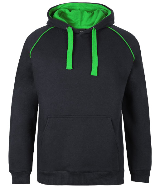 3CFH JB’s Adults Contrast Fleecy Hoodie, Black/Pea Green, Sizes S to 5XL
