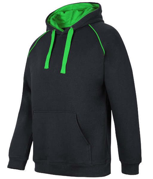 3CFH JB’s Adults Contrast Fleecy Hoodie, Black/Pea Green, Sizes S to 5XL