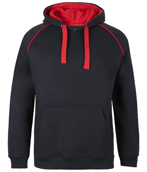 3CFH JB’s Adults Contrast Fleecy Hoodie, Black/Red, Sizes S to 5XL