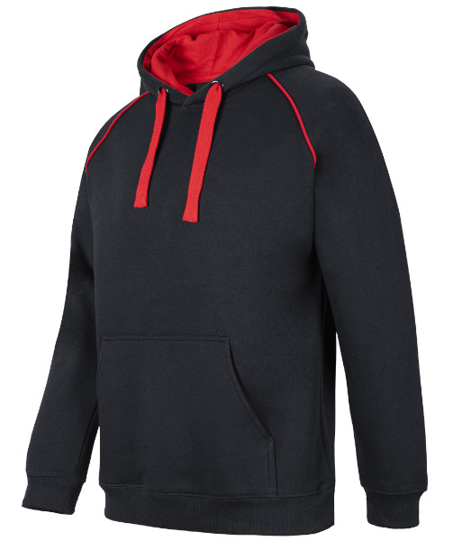 3CFH JB’s Adults Contrast Fleecy Hoodie, Black/Red, Sizes S to 5XL