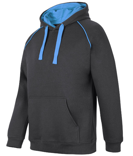 3CFH JB’s Adults Contrast Fleecy Hoodie, Gunmetal/Aqua, Sizes S to 5XL