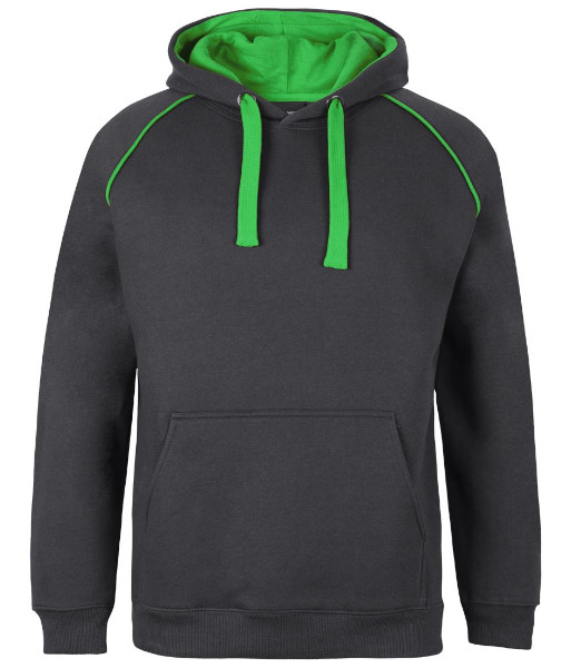 3CFH JB’s Adults Contrast Fleecy Hoodie, Gunmetal/Pea Green, Sizes S to 5XL