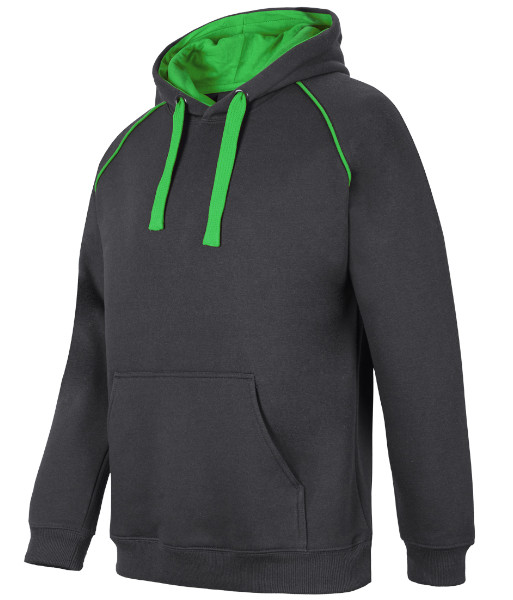 3CFH JB’s Adults Contrast Fleecy Hoodie, Gunmetal/Pea Green, Sizes S to 5XL