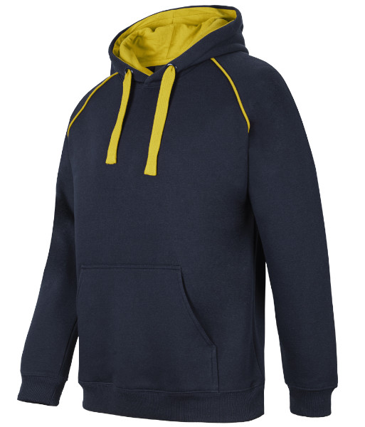 3CFH JB’s Adults Contrast Fleecy Hoodie, Navy/Gold, Sizes S to 5XL