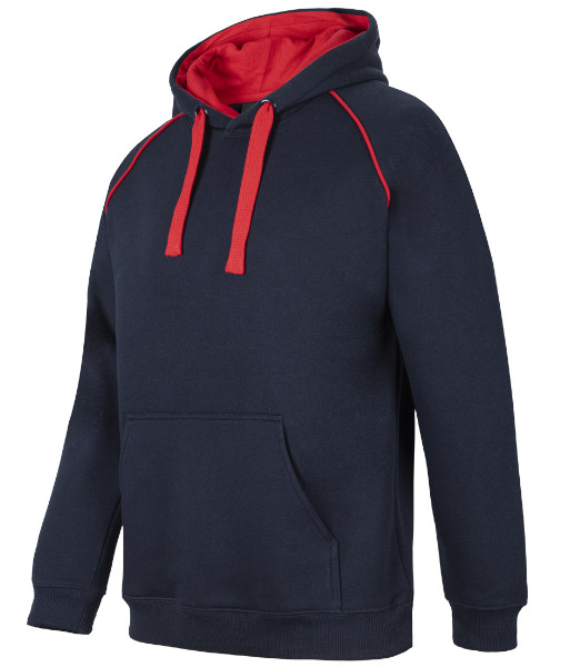 3CFH JB’s Adults Contrast Fleecy Hoodie, Navy/Red, Sizes S to 5XL
