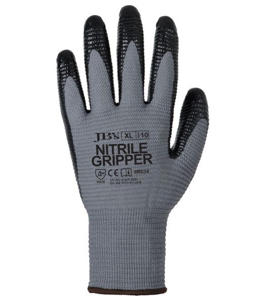 8R034 JB’s Nitrile Gripper Gloves, Sizes S to 2XL (sold per 12 pairs)