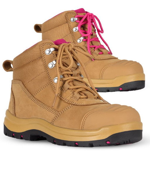 9H9 JB’s Ladies Atrax Zip Safety Boot, Wheat/Pink, Sizes 5 to 12