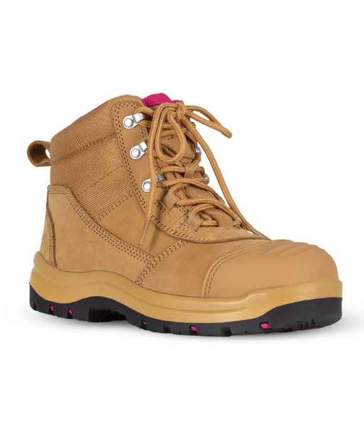 9H9 JB’s Ladies Atrax Zip Safety Boot, Wheat/Pink, Sizes 5 to 12
