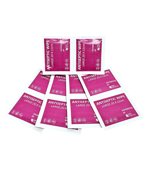 MW010 First Aid Antiseptic Large Wound Wipes 12cm x 20cm, Pack of 10