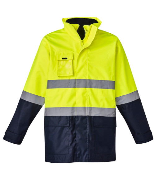 ZJ220 Syzmik Mens Hi Vis Day/Night 4 in 1 Waterproof Jacket, Yellow/Navy, Sizes 2XS to 7XL