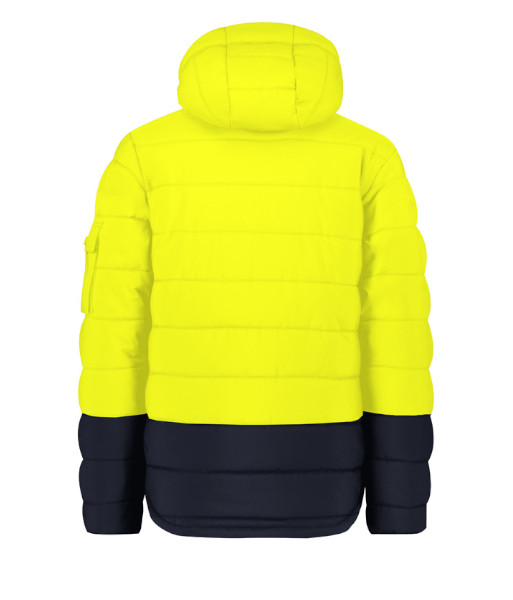 ZJ240 Syzmik Unisex Day Only Streetworx Hooded Puffer Jacket, Yellow/Navy, Sizes 2XS to 7XL