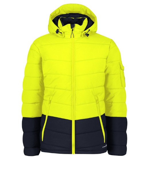 ZJ240 Syzmik Unisex Day Only Streetworx Hooded Puffer Jacket, Yellow/Navy, Sizes 2XS to 7XL