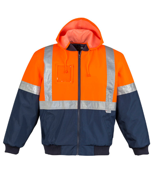 ZJ351 Syzmik Mens Hi Vis Day/Night Quilted Flying Jacket, Orange/Navy, Sizes 2XS to 7XL