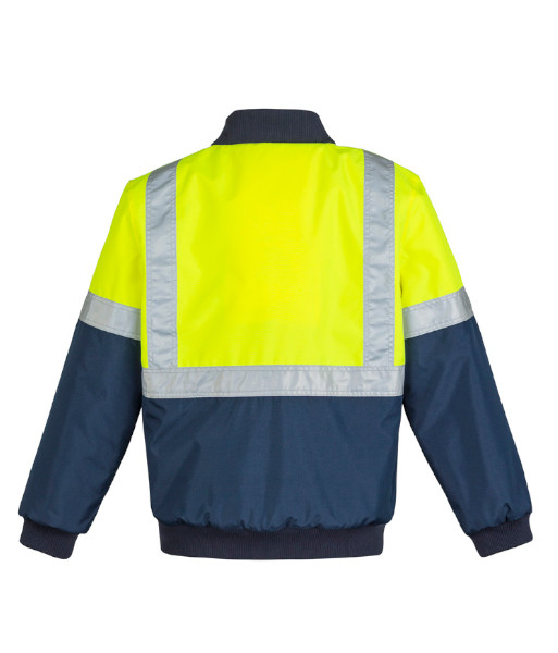 ZJ351 Syzmik Mens Hi Vis Day/Night Quilted Flying Jacket, Yellow/Navy, Sizes 2XS to 7XL