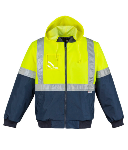 ZJ351 Syzmik Mens Hi Vis Day/Night Quilted Flying Jacket, Yellow/Navy, Sizes 2XS to 7XL