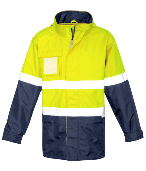 ZJ357 Syzmik Mens Hi Vis Day/Night Ultralite Waterproof Jacket, Yellow/Navy, Sizes 2XS to 7XL