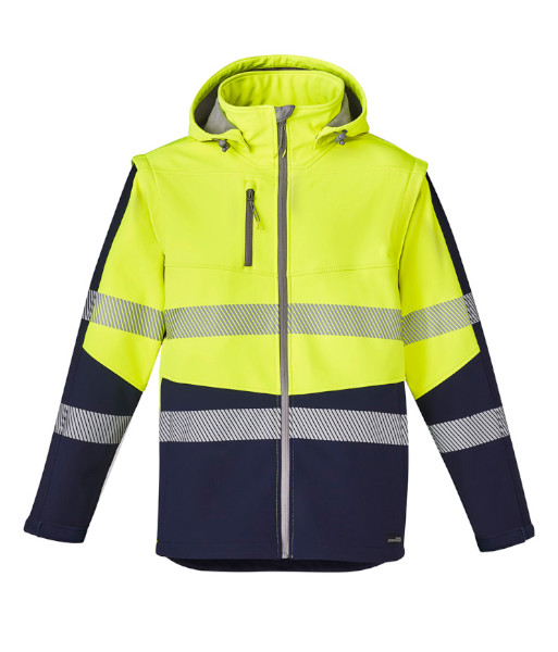 ZJ453 Syzmik Unisex Hi Vis Day/Night Streetworx 2 in 1 Stretch Softshell Jacket, Yellow/Navy, Sizes 2XS to 7XL