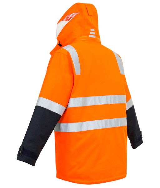 ZJ532 Syzmik Mens Hi Vis Day/Night 4 in 1 Waterproof Jacket, Orange/Navy, Sizes 2XS to 7XL
