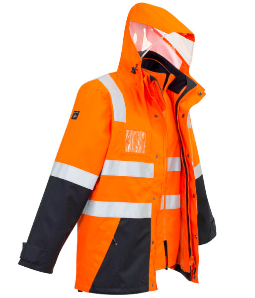 ZJ532 Syzmik Mens Hi Vis Day/Night 4 in 1 Waterproof Jacket, Orange/Navy, Sizes 2XS to 7XL