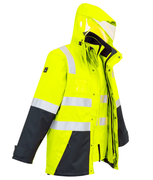 ZJ532 Syzmik Mens Hi Vis Day/Night 4 in 1 Waterproof Jacket, Yellow/Navy, Sizes 2XS to 7XL