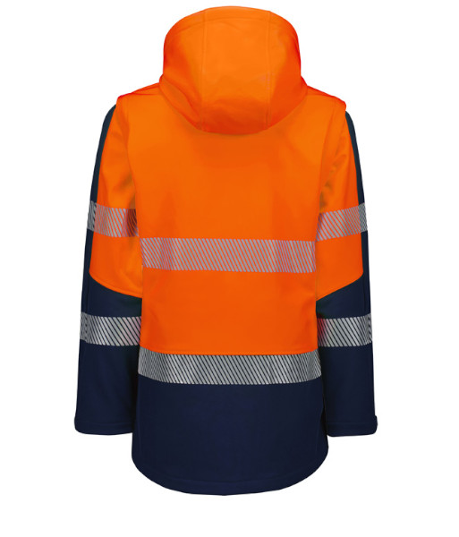 ZJ753 Syzmik Womens Hi Vis Day/Night Streetworx 2 in 1 Stretch Softshell Jacket, Orange/Navy, Sizes 2XS to 4XL