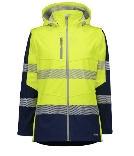 ZJ753 Syzmik Womens Hi Vis Day/Night Streetworx 2 in 1 Stretch Softshell Jacket, Yellow/Navy, Sizes 2XS to 4XL