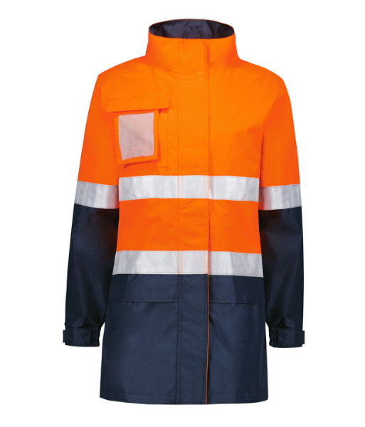 ZJ757 Syzmik Womens Hi Vis Day/Night Ultralite Waterproof Jacket, Orange/Navy, Sizes 2XS to 4XL