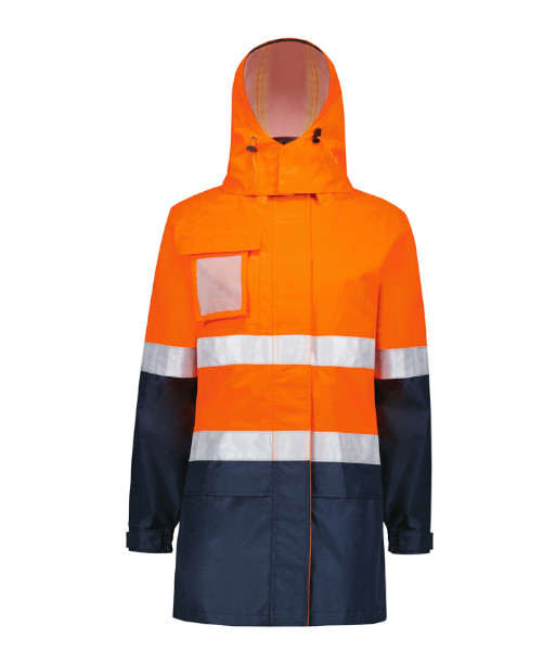 ZJ757 Syzmik Womens Hi Vis Day/Night Ultralite Waterproof Jacket, Orange/Navy, Sizes 2XS to 4XL