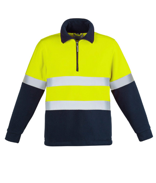 ZT461 Syzmik Unisex Hi Vis Day/Night Polar Fleece Pullover Hoop Taped, Yellow/Navy, Sizes S to 7XL