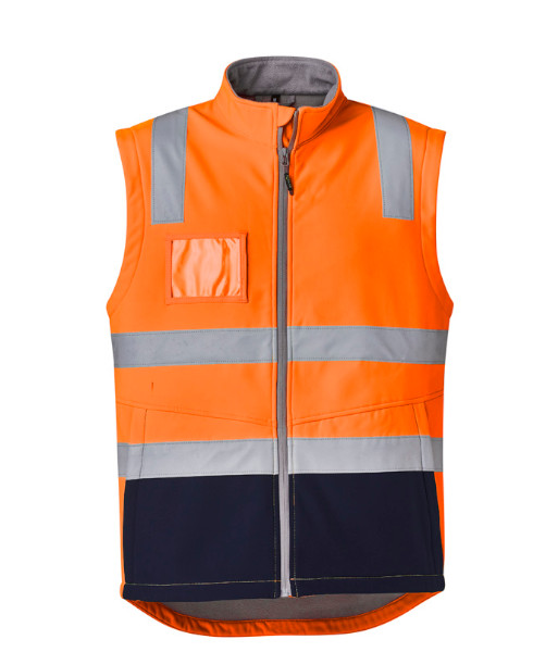 ZV426 Syzmik Unisex Hi Vis Day/Night Softshell Vest, Orange/Navy, Sizes 2XS to 7XL
