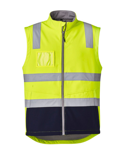ZV426 Syzmik Unisex Hi Vis Day/Night Softshell Vest, Yellow/Navy, Sizes 2XS to 7XL