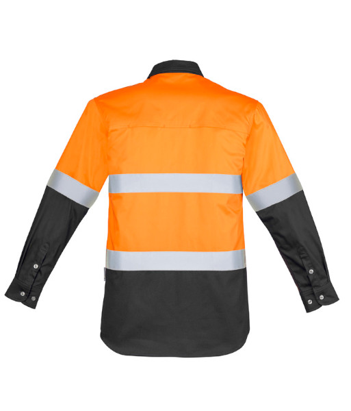 ZW123 Syzmik Mens Hi Vis Day/Night Industrial Hoop Taped Long Sleeve Shirt, Orange/Charcoal, Sizes 2XS to 7XL