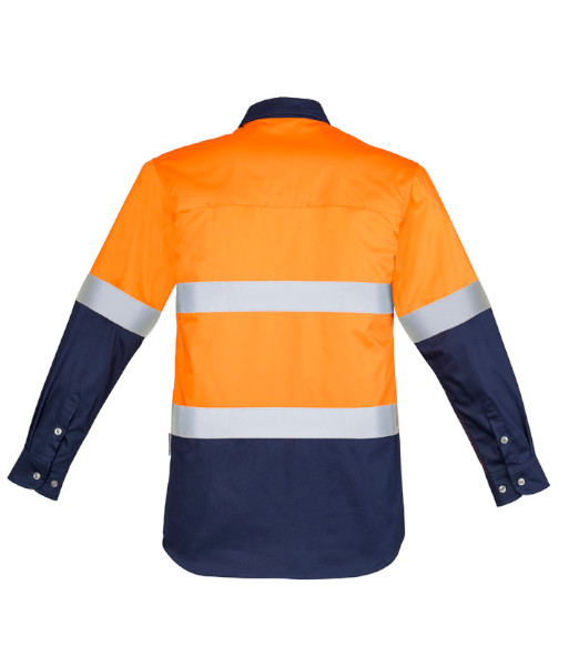 ZW123 Syzmik Mens Hi Vis Day/Night Industrial Hoop Taped Long Sleeve Shirt, Orange/Navy, Sizes 2XS to 7XL