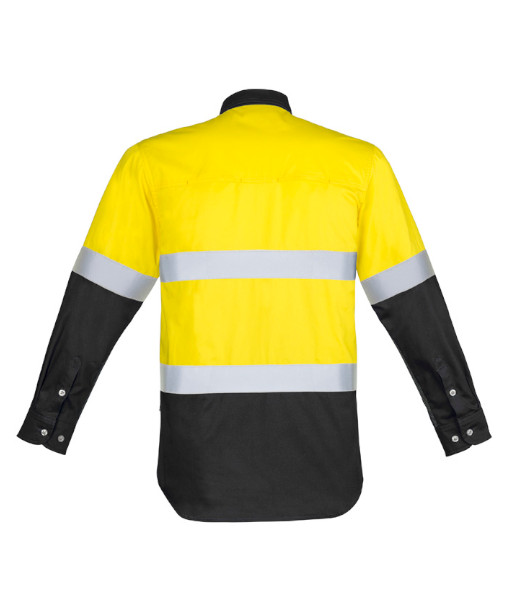 ZW123 Syzmik Mens Hi Vis Day/Night Industrial Hoop Taped Long Sleeve Shirt, Yellow/Charcoal, Sizes 2XS to 7XL