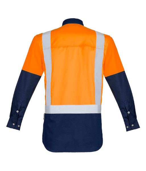 ZW124 Syzmik Mens Hi Vis Day/Night Industrial Shoulder Taped Long Sleeve Shirt, Orange/Navy, Sizes 2XS to 7XL