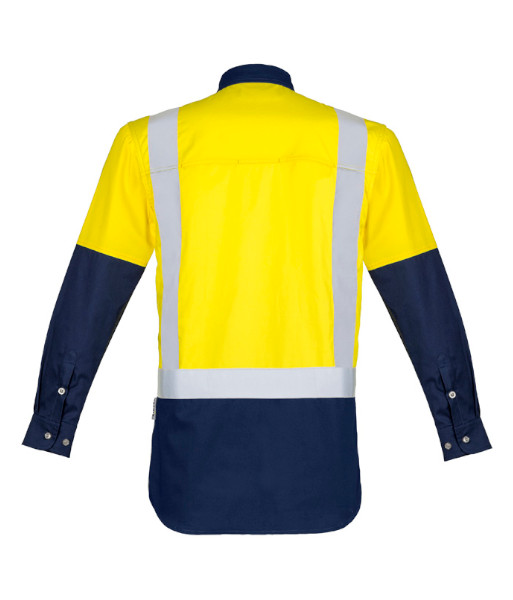 ZW124 Syzmik Mens Hi Vis Day/Night Industrial Shoulder Taped Long Sleeve Shirt, Yellow/Navy, Sizes 2XS to 7XL