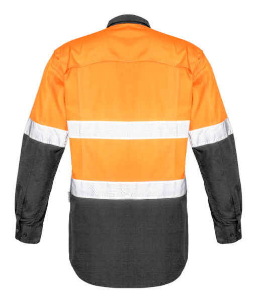 ZW129 Syzmik Mens Hi Vis Day/Night Rugged Cooling Taped Long Sleeve Shirt, Orange/Charcoal, Sizes 2XS to 7XL
