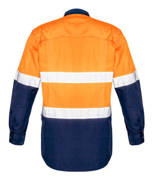 ZW129 Syzmik Mens Hi Vis Day/Night Rugged Cooling Taped Long Sleeve Shirt, Orange/Navy, Sizes 2XS to 7XL